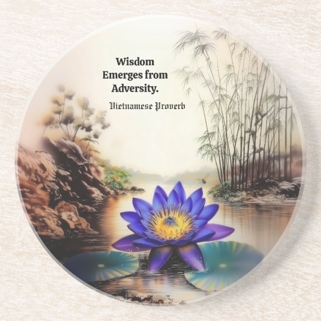 Blue Lotus Emerging from Muddy Waters (Vietnamese) Coaster (Front)