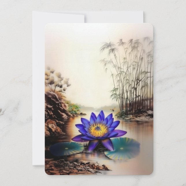 Blue Lotus Emerging from Muddy Waters (Vietnamese) Holiday Card (Front)