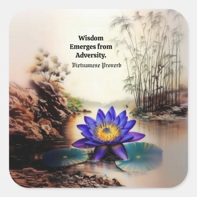Blue Lotus Emerging from Muddy Waters (Vietnamese) Square Sticker (Front)