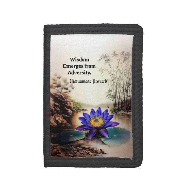 Blue Lotus Emerging from Muddy Waters (Vietnamese) Trifold Wallet (Front Vertical)