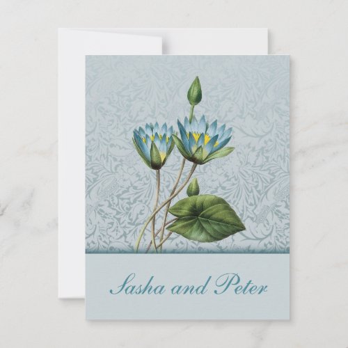 Blue Lotus Floral Wedding Invitation RSVP