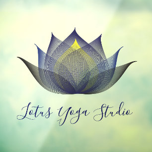 Blue Lotus Flower Art Elegant Unique Yoga Studio Window Cling