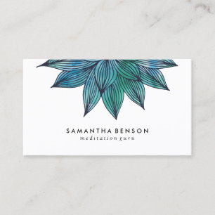 Blue Lotus Flower   Floral Watercolor Business Card