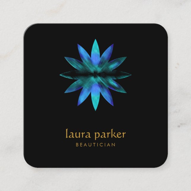Blue Lotus Flower Healing Therapy Yoga Holistic Square Business Card (Front)