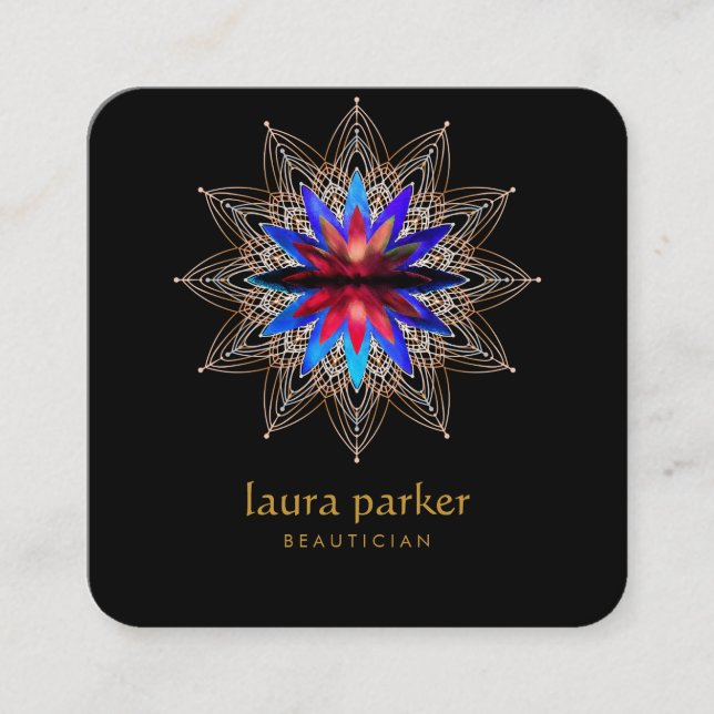 Blue Lotus Flower Healing Therapy Yoga Holistic Square Business Card (Front)