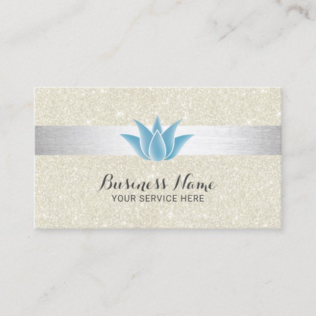 Blue Lotus Flower Massage Salon Spa Modern Glitter Business Card (Front)