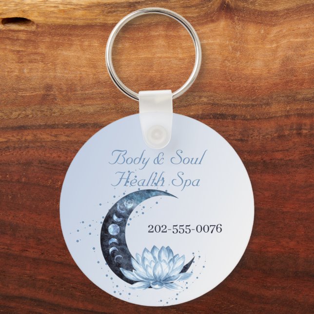 Blue Lotus Flower Moon Business Name Keychain (Front)