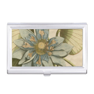 Blue Lotus Flower on Tan Background with Writing Business Card Case