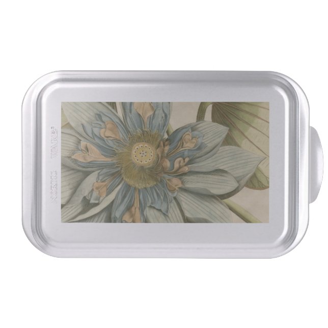 Blue Lotus Flower on Tan Background with Writing Cake Pan (Front)