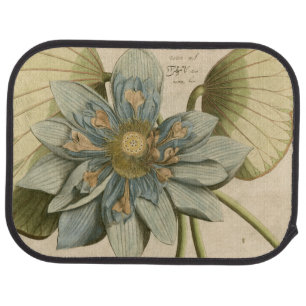 Blue Lotus Flower on Tan Background with Writing Car Mat