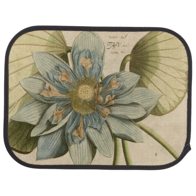 Blue Lotus Flower on Tan Background with Writing Car Mat (Rear)
