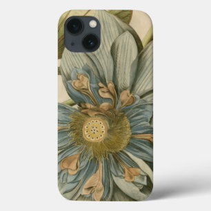 Blue Lotus Flower on Tan Background with Writing iPhone 13 Case
