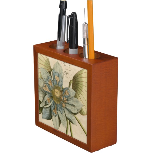 Blue Lotus Flower on Tan Background with Writing Desk Organizer (In Situ)