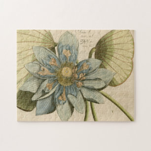 Blue Lotus Flower on Tan Background with Writing Jigsaw Puzzle