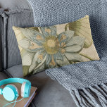 Blue Lotus Flower On Tan Background With Writing Lumbar Pillow at Zazzle