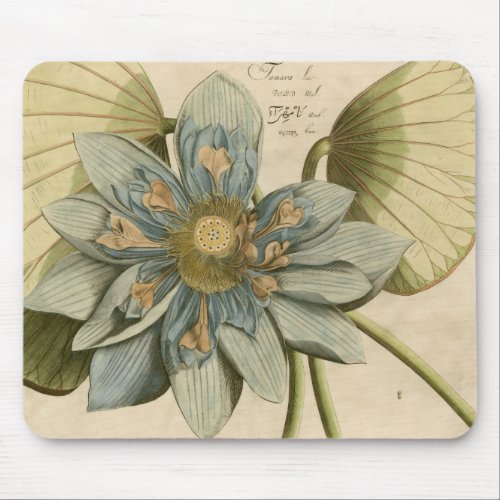 Blue Lotus Flower on Tan Background with Writing Mouse Pad