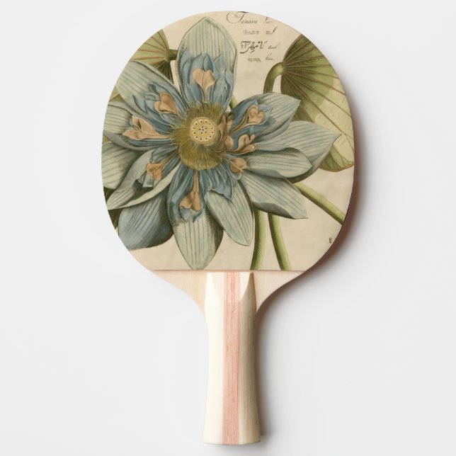 Blue Lotus Flower on Tan Background with Writing Ping-Pong Paddle (Front)