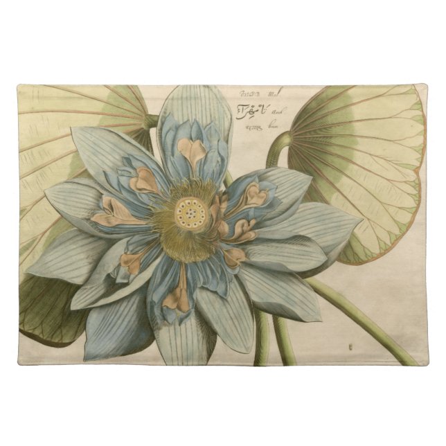 Blue Lotus Flower on Tan Background with Writing Placemat (Front)