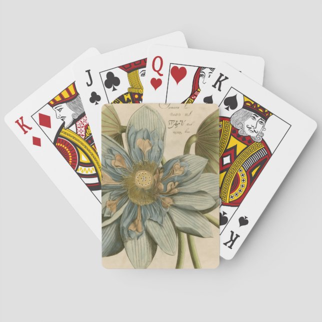 Blue Lotus Flower on Tan Background with Writing Poker Cards (Back)