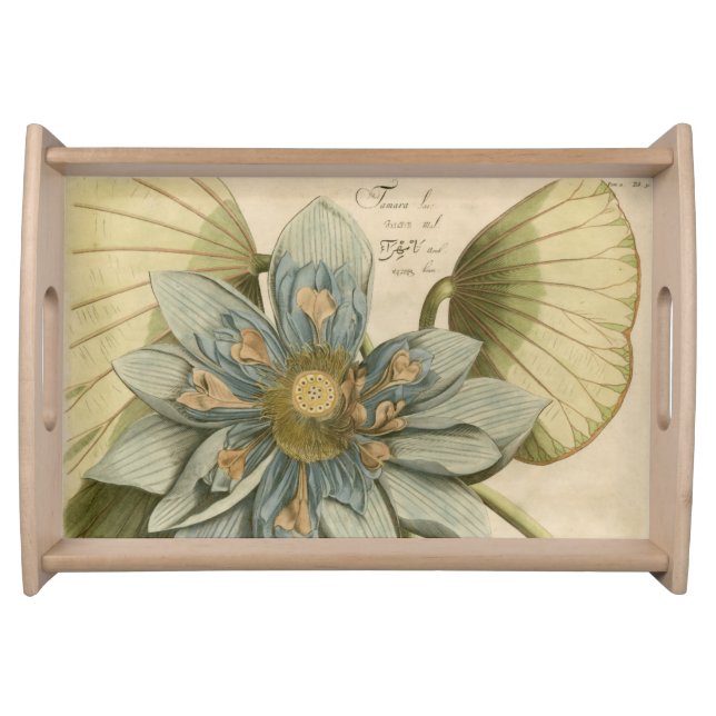 Blue Lotus Flower on Tan Background with Writing Serving Tray (Front)