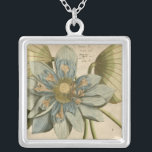 Blue Lotus Flower on Tan Background with Writing Silver Plated Necklace<br><div class="desc">A beautiful blue lotus flower in full bloom is the focus of this piece. The yellow center is almost hypnotizing in its glory. Add a little elegance to your home with this print!</div>