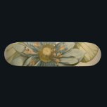 Blue Lotus Flower on Tan Background with Writing Skateboard<br><div class="desc">A beautiful blue lotus flower in full bloom is the focus of this piece. The yellow center is almost hypnotizing in its glory. Add a little elegance to your home with this print!</div>