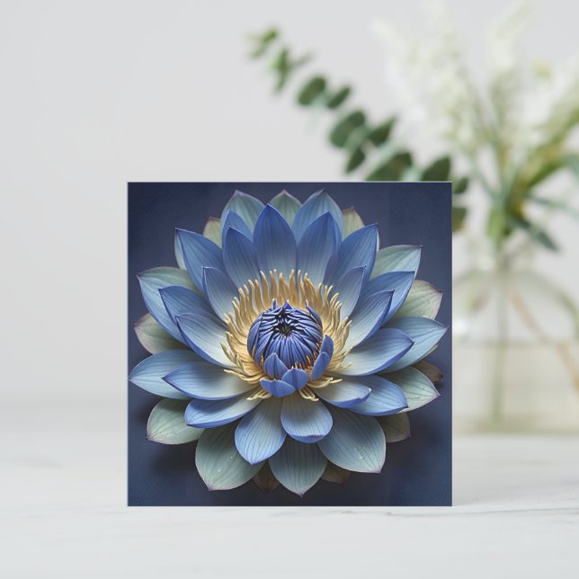 Blue Lotus Flower Spiritual Zen Art Personalized  Thank You Card (Standing Front)