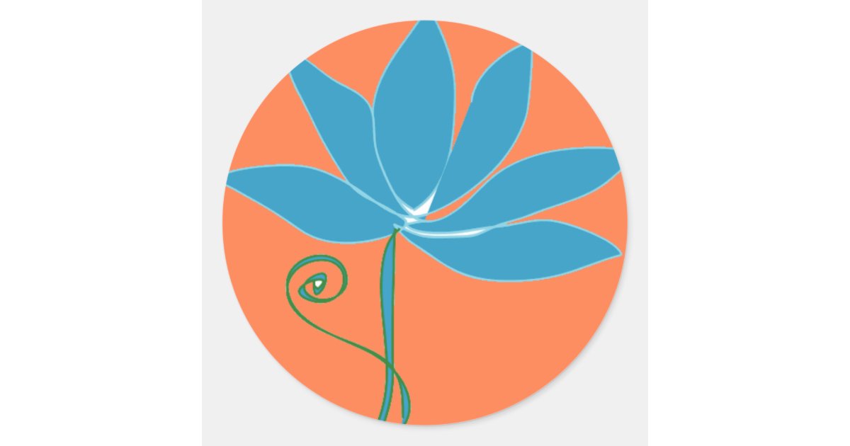 Blue Lotus Flower with Orange Background Classic Round Sticker | Zazzle