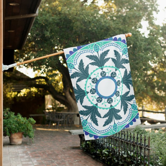 Blue lotus flower yoga mandala house flag (In SItu)