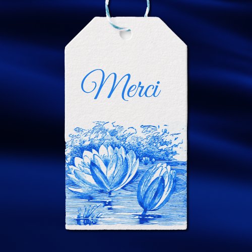 blue  lotus flowers  _ Merci  Gift Tags