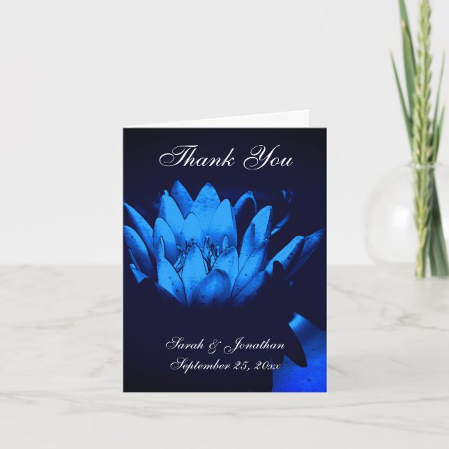 Blue Lotus Lily Flower Personalized Wedding  Thank You Card (Front)