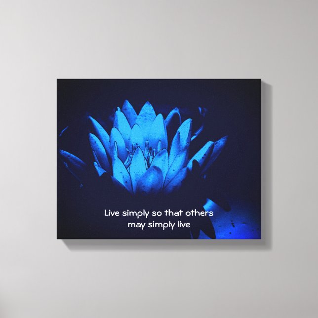 Blue Lotus Live Simply Inspirational Quote Canvas Print (Front)