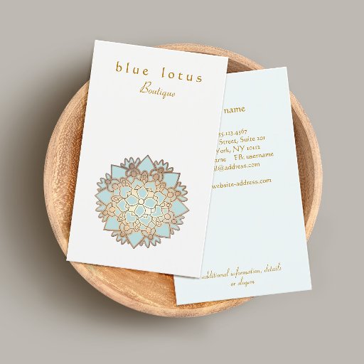 Customizable Blue and Gold Lotus Flower Business Card