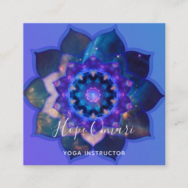 Blue Lotus Mandala Square Business Card (Front)