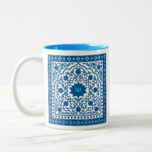 Blue Lotus Mandala Tile Two-Tone Coffee Mug