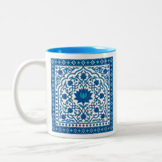 Blue Lotus Mandala Tile Two-Tone Coffee Mug