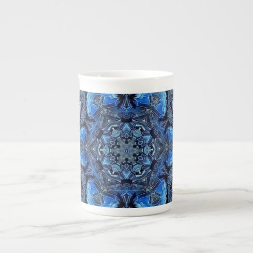 Blue Lotus Mirror Mandala Art _ Bone China Mug