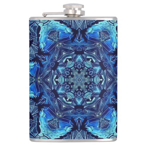 Blue Lotus Mirror Mandala Art _ Flask