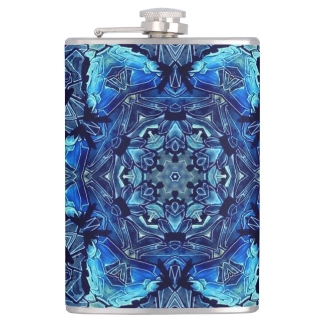 Blue Lotus Mirror Mandala Art - Flask (Front)