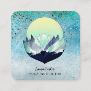 Blue Lotus Moon Meditation Yoga Holistic Sea  Square Business Card