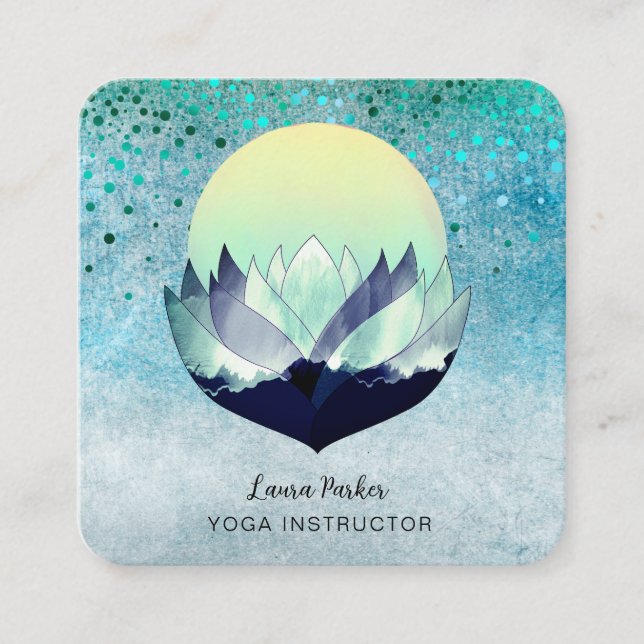 Blue Lotus Moon Meditation Yoga Holistic Sea  Square Business Card (Front)