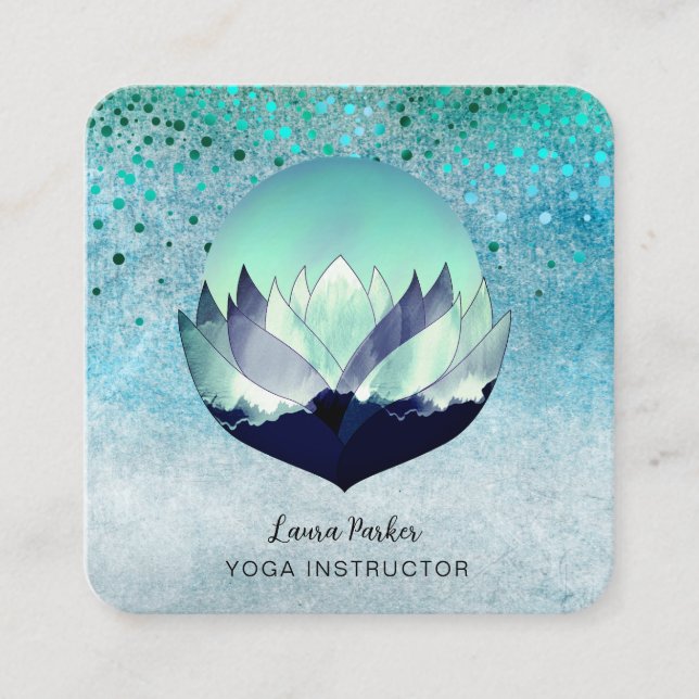 Blue Lotus Moon Meditation Yoga Holistic Sea  Square Business Card (Front)