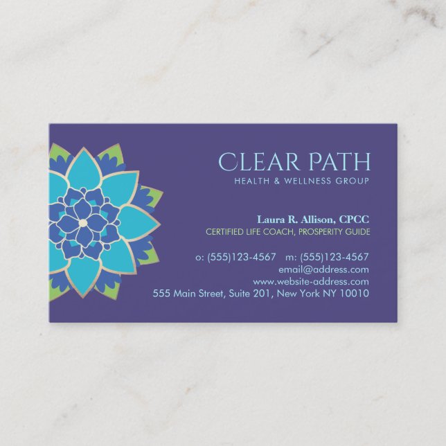 Blue Lotus Wellness Counselor and Natural Health Business Card (Front)