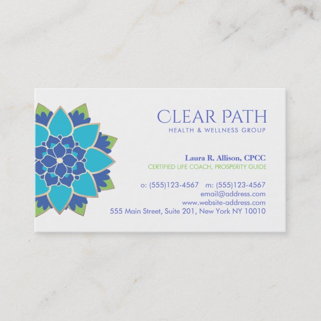 Blue Lotus Wellness Counselor and Natural Health Business Card (Front)