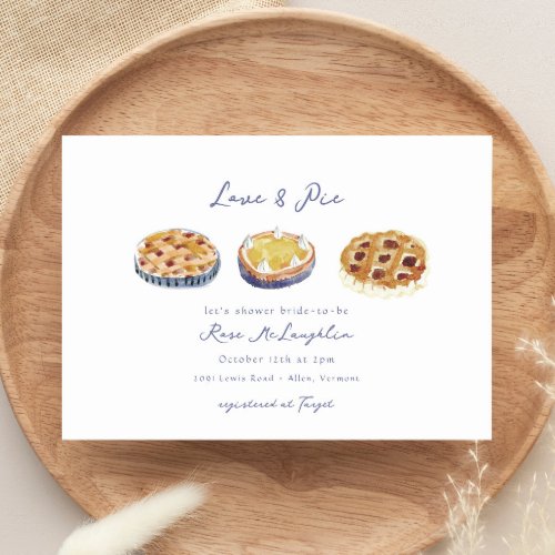 Blue Love and Pie Hand Painted Bridal Shower Invitation