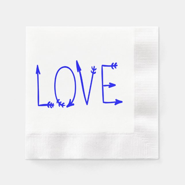 Blue Love Arrows Wedding Party Paper Napkins (Front)
