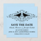 Blue Love Bird Swirls Save the Date Invite (Front/Back)