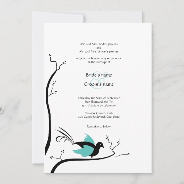 Blue Love Bird Wedding Invitation (Front)