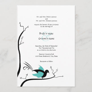 Blue Love Bird Wedding Invitation