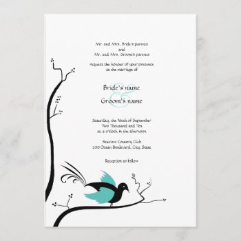 Blue Love Bird Wedding Invitation by PMCustomWeddings at Zazzle